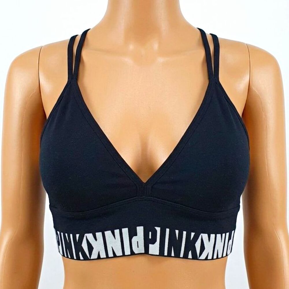 PINK Victoria's Secret XS Bralette Black cool comfy strappy knit stretch